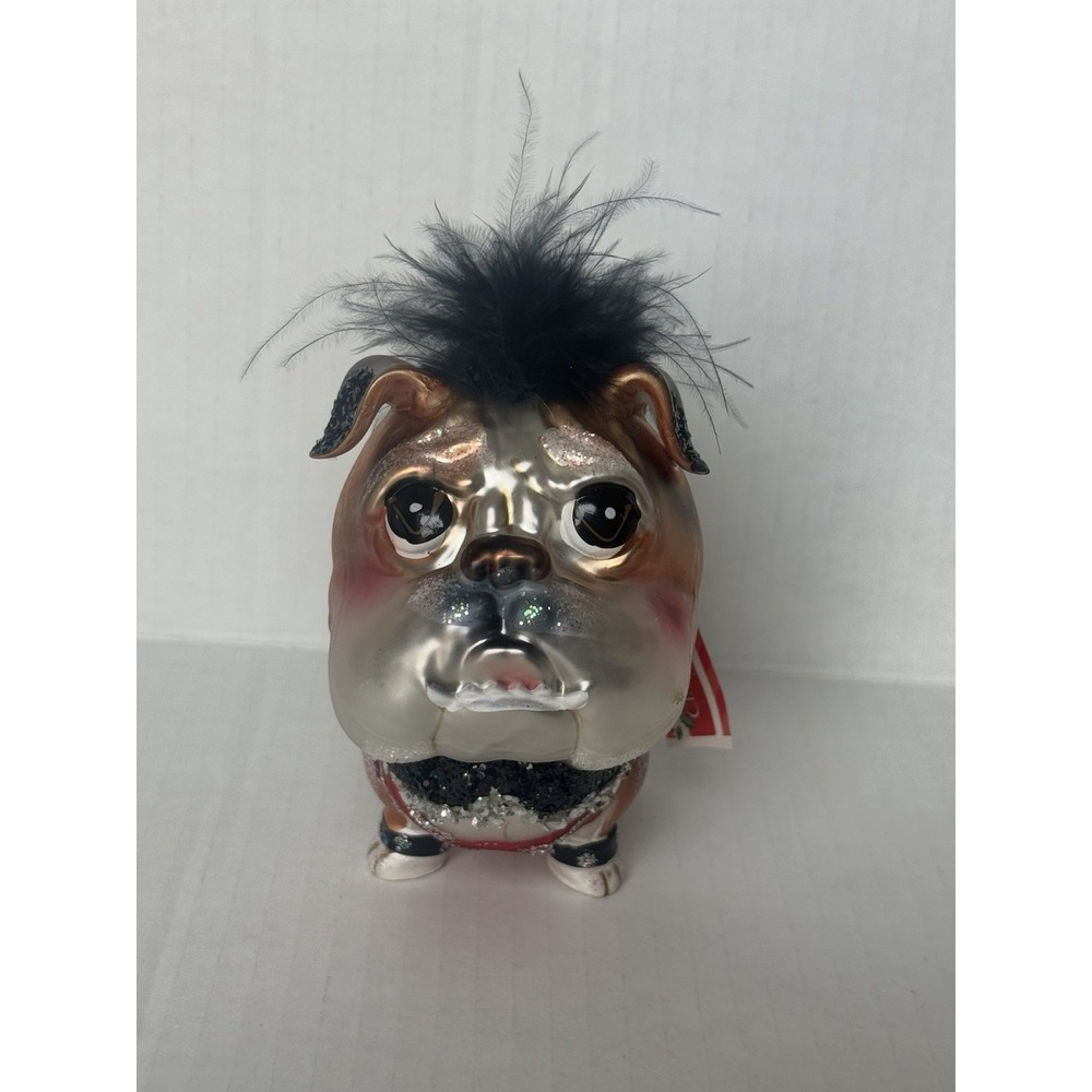 Bulldog Glass Christmas Ornament Rare English Lady